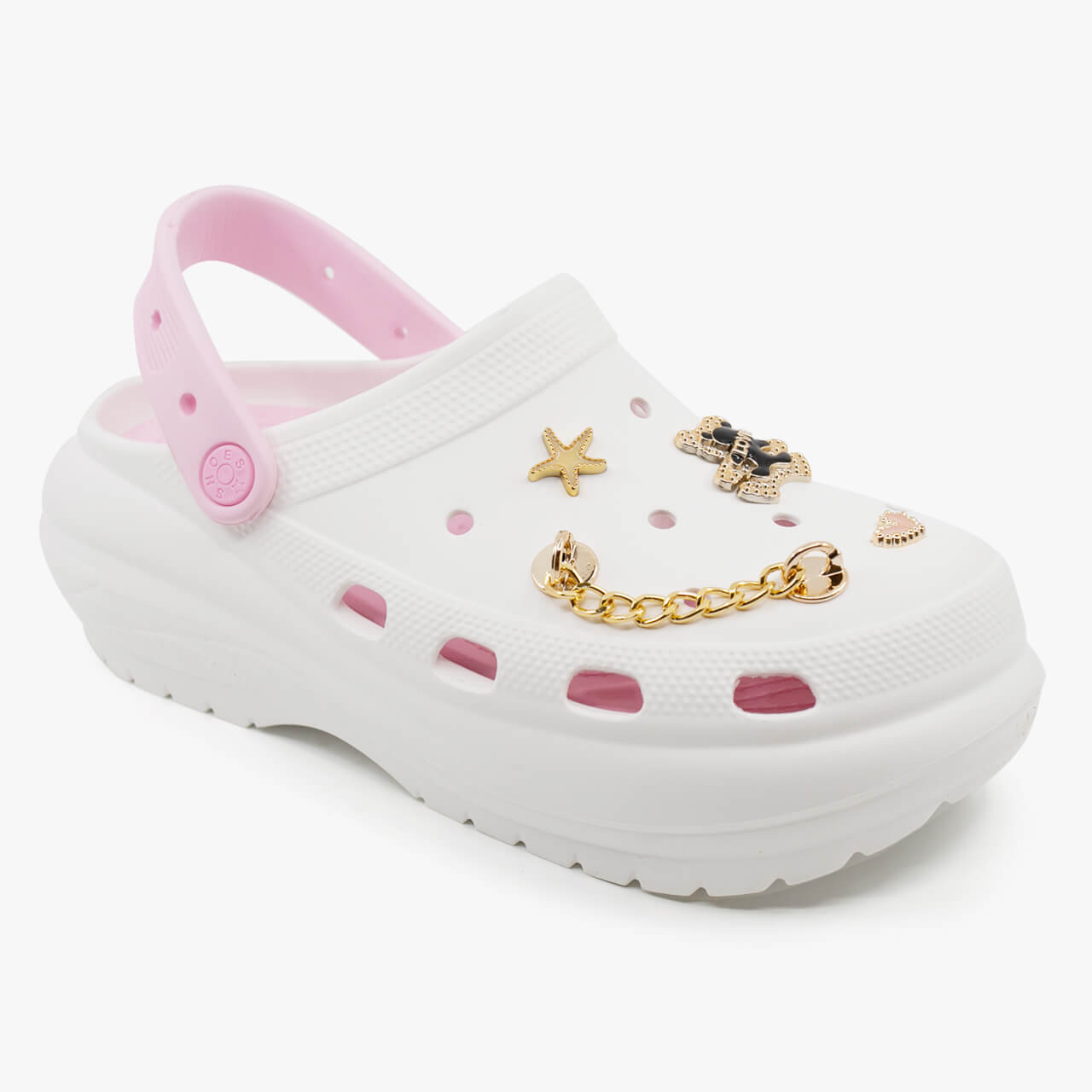 Women's White Double-Soled Anatomical Clogs with Charms