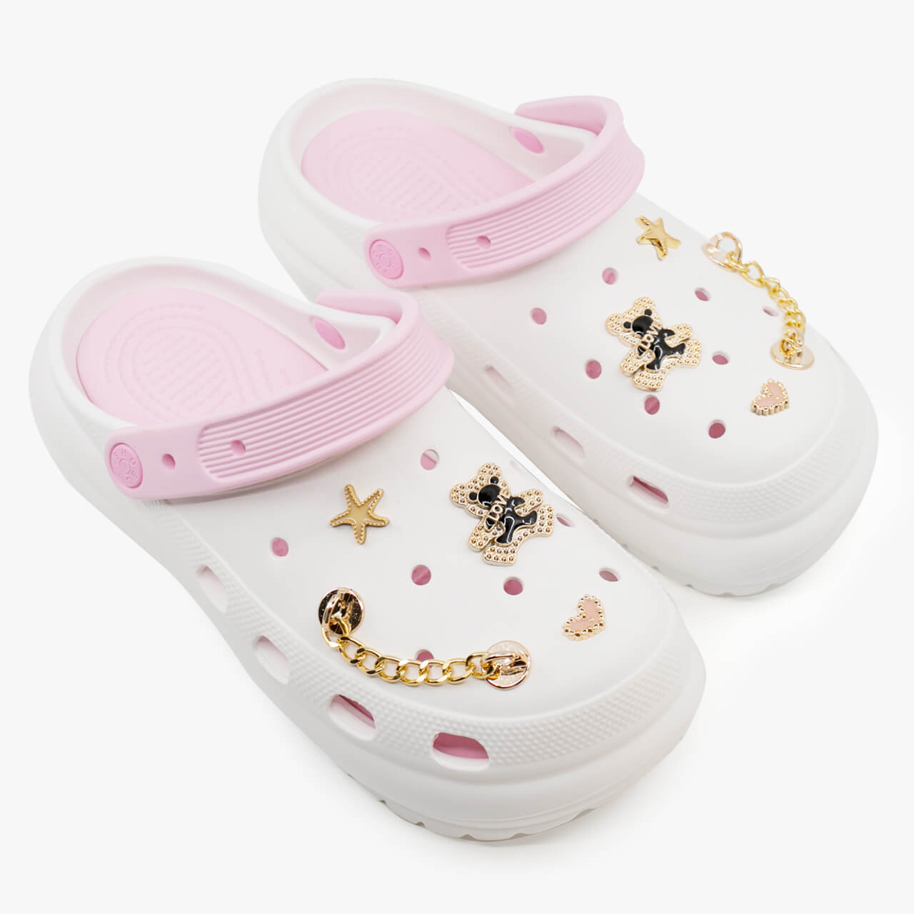 Women's White Double-Soled Anatomical Clogs with Charms