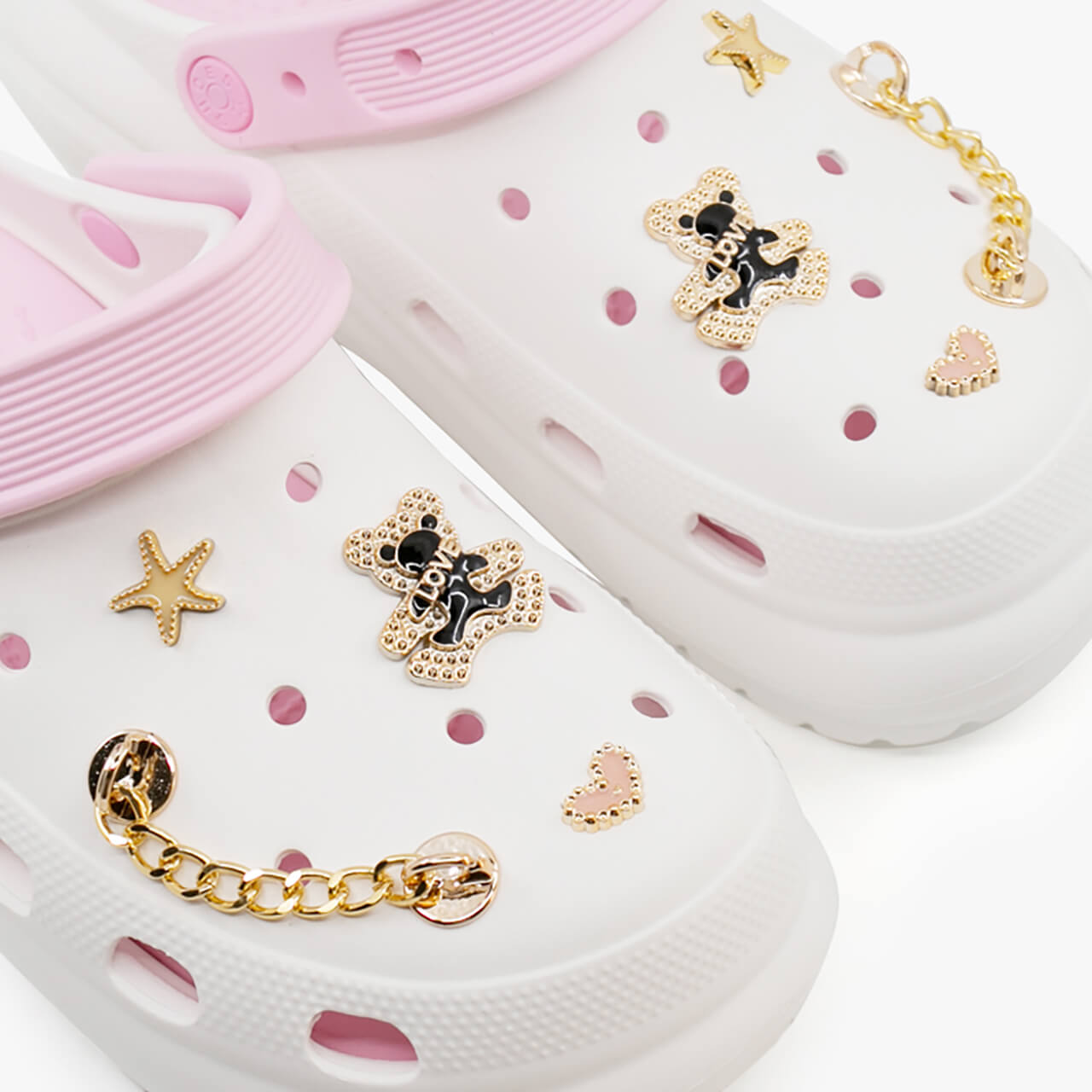 Women's White Double-Soled Anatomical Clogs with Charms