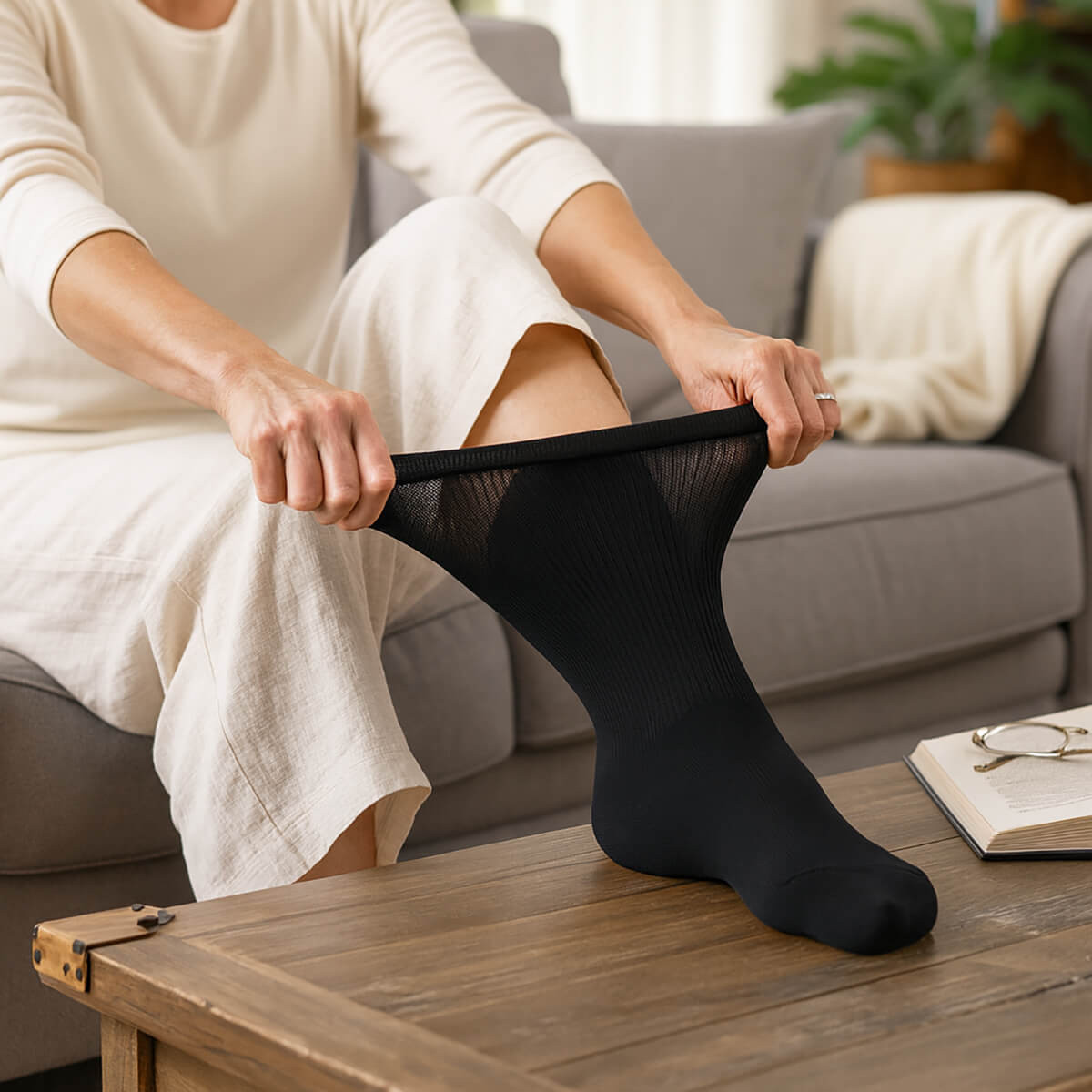 Black Terry Cotton Diabetic Non-Binding Socks